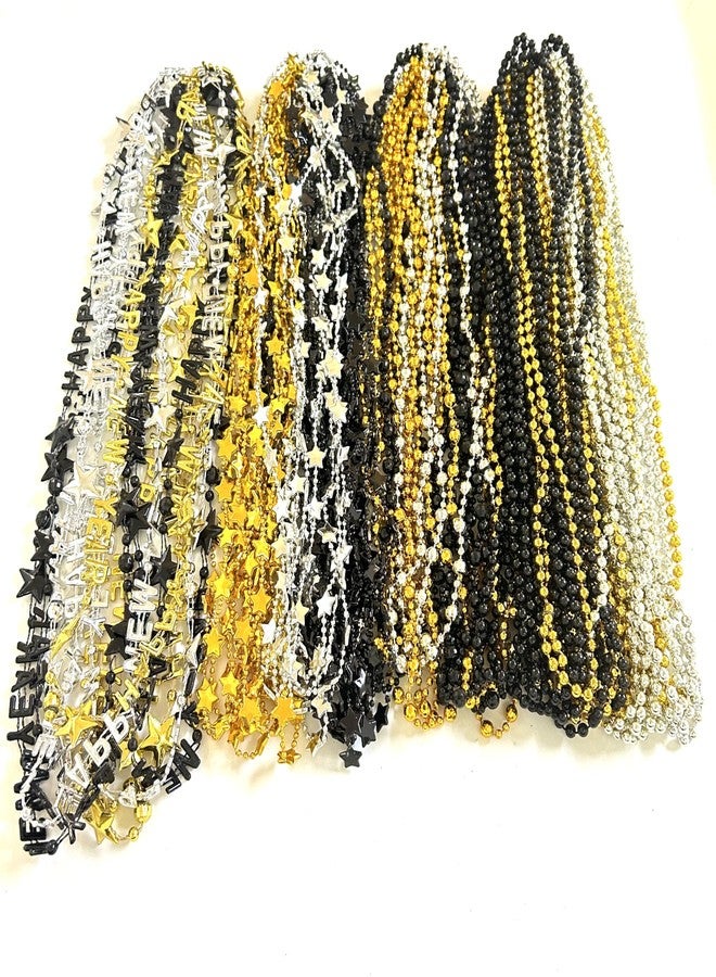 GZYSSL 81 Pcs Happy New Year Beads Necklaces - Black, Gold, Silver - New Year Eve Bulk Accessories & Decorations - Image 2